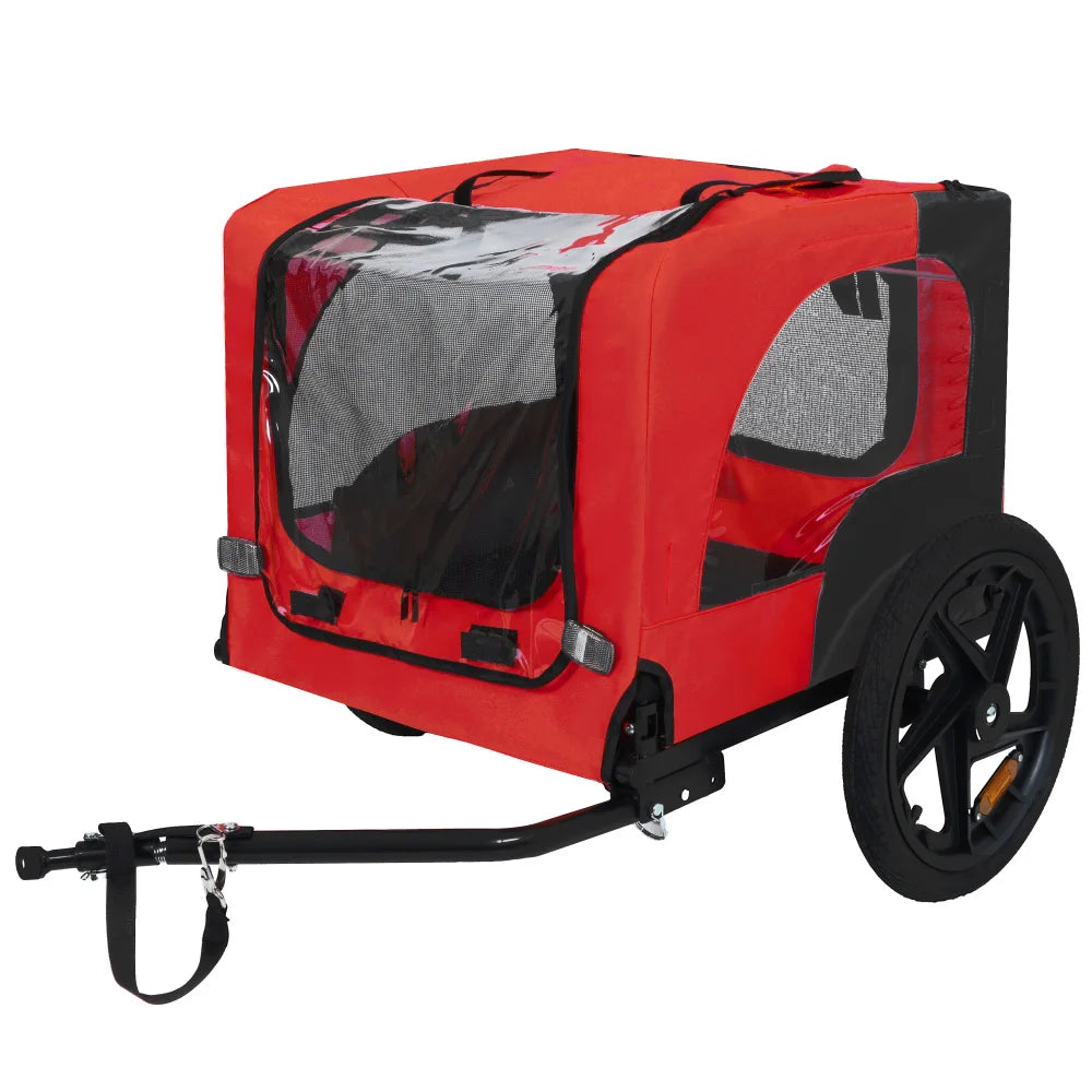 Foldable Dog Bike Trailer with Waterproof Canopy and Mesh Windows