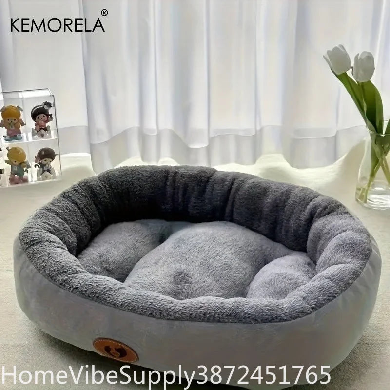 Plush Oval Pet Bed Thickened Machine Washable All Season Cushion