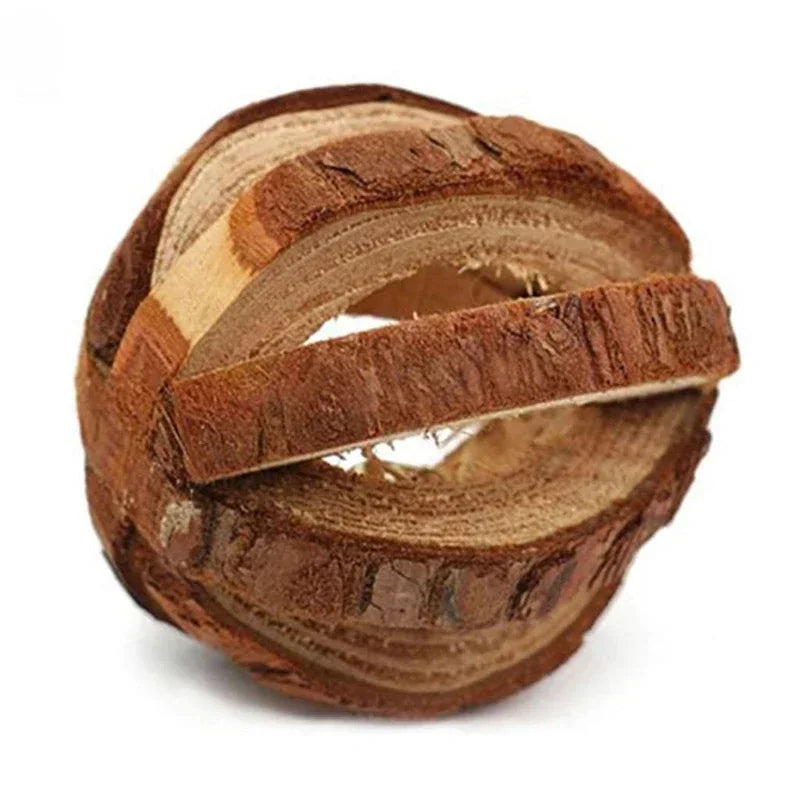 Natural Pine Wood Small Animal Dumbbell Chew Toy With Bell