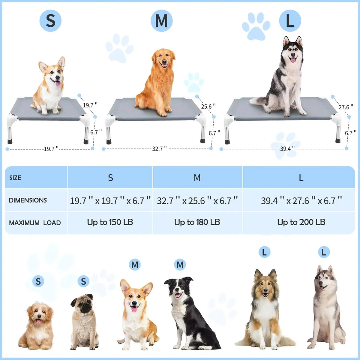 Elevated Cooling Dog Bed with Breathable Non Slip Cot Design