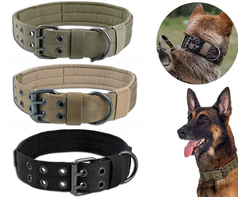 Wide Tactical Heavy Duty Nylon Large Dog Collar K9 Military With Metal Buckle