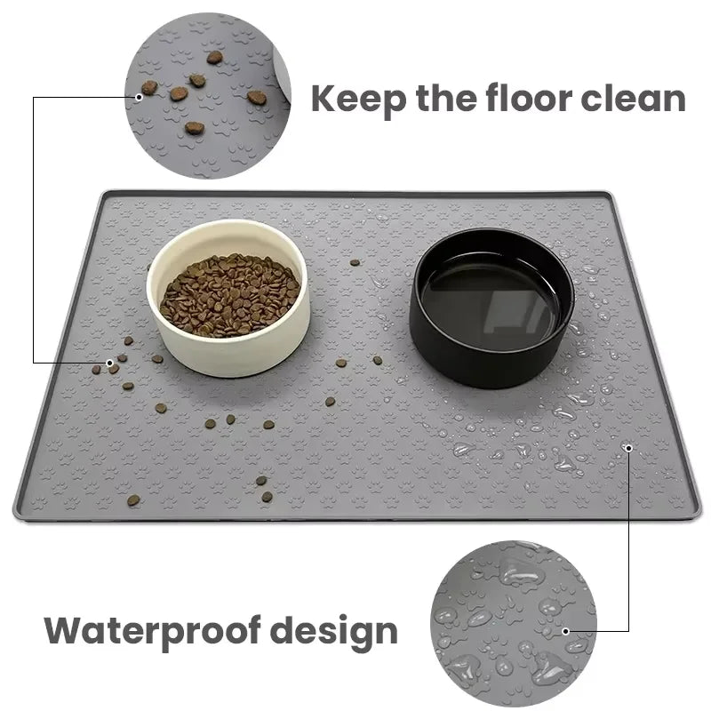 Tilted Raised Cat Feeder with Stainless Steel Bowls and Mat