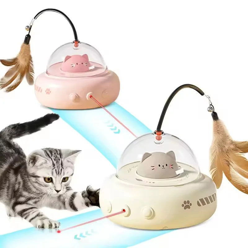 Automatic Electric Cat Teaser Toy With Laser And Feather