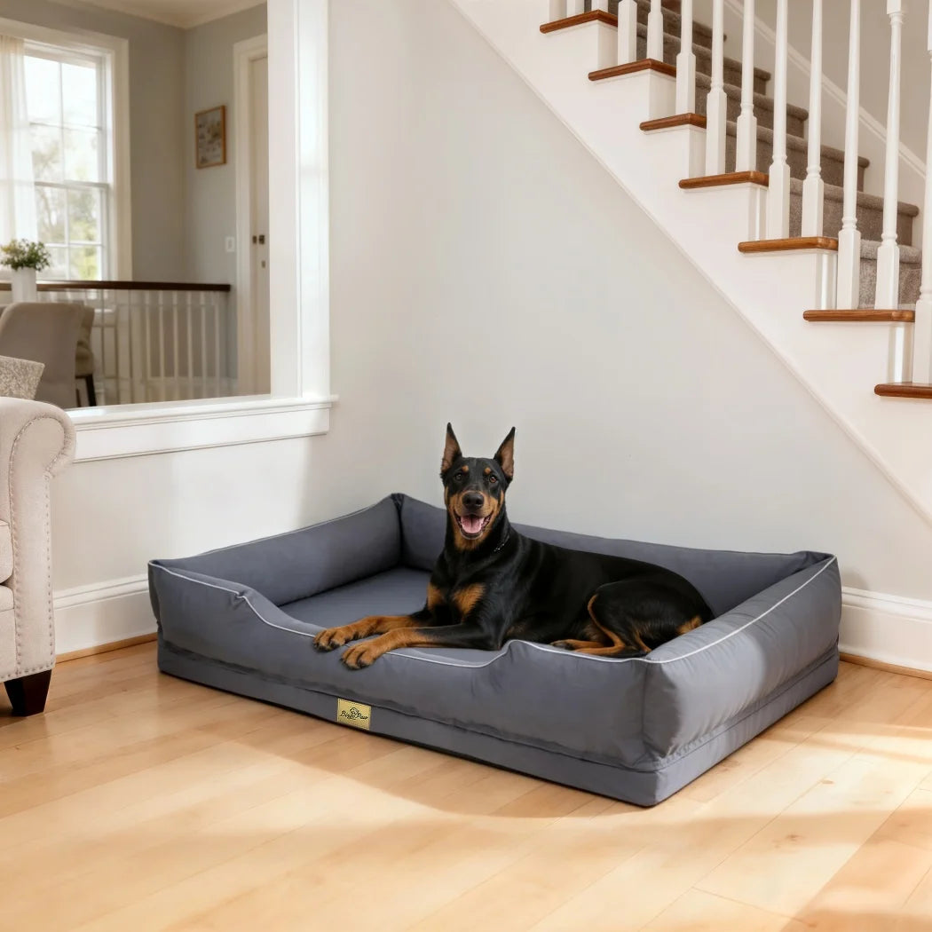 Large Orthopedic Dog Bed Pet Sofa with Bolster Sides Waterproof Liner Pet Couch with Washable Removable Cover and Non-Slip Bottom