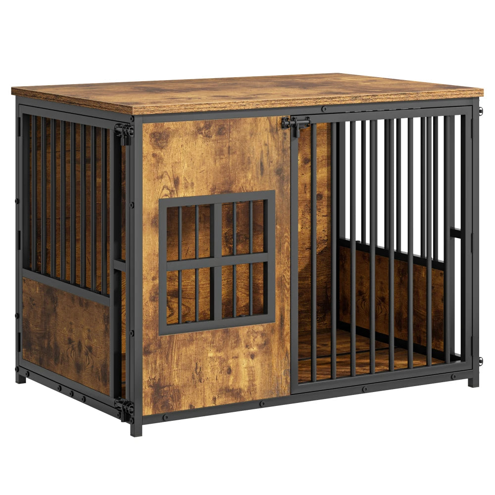 Wooden Dog Crate Furniture, Large Dog Kennel with Storage Top, Indoor Pet Cage