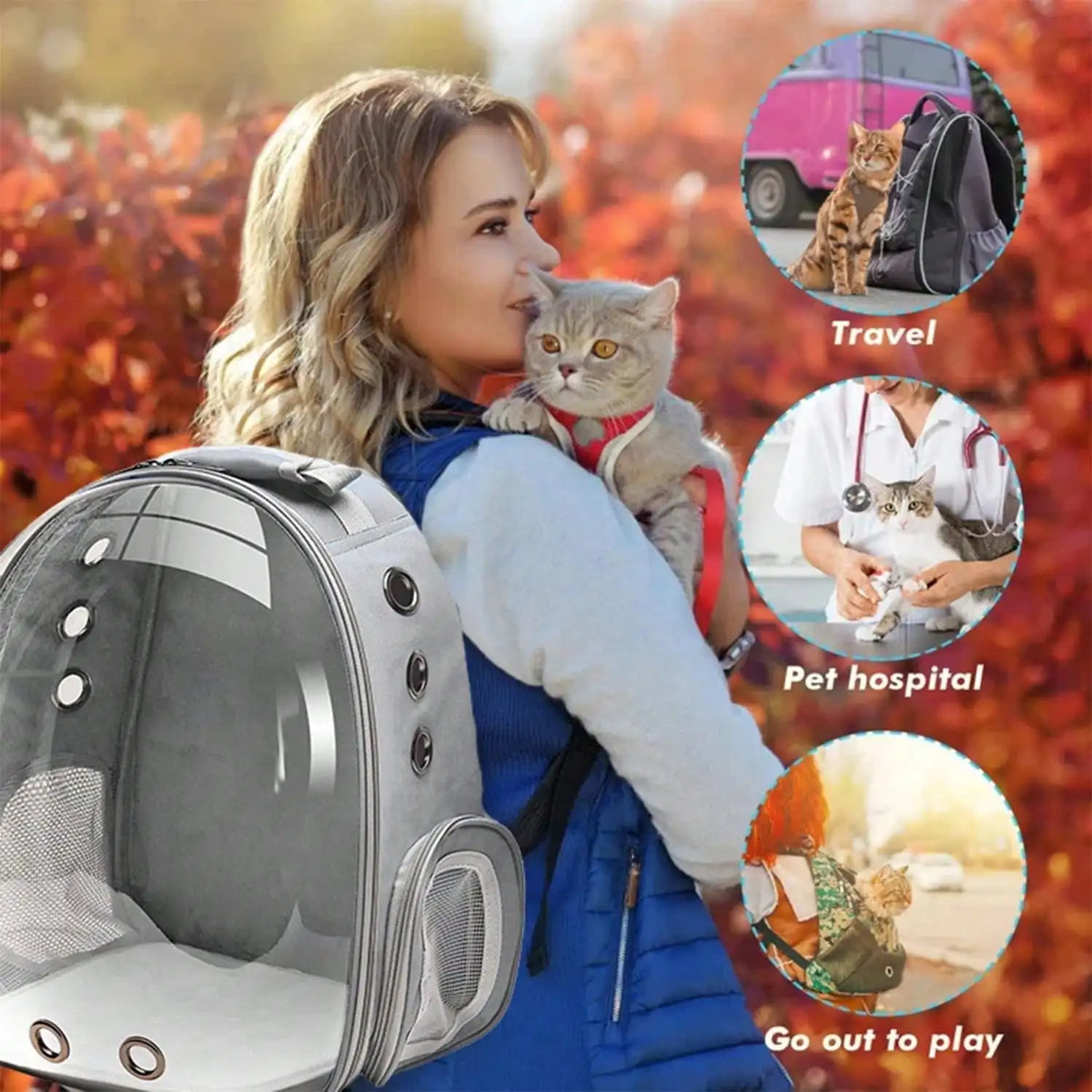 Cat Backpack, Pet Bubble Backpack, Pet Capsule Backpack, Small Space Pet Travel Bag, Waterproof And Breathable Pet Harness Approved By The Airline, Suitable For Travel, Hiking, Walking And Outdoor Use