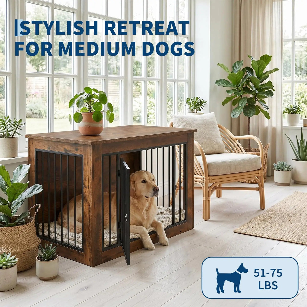 Furniture Style Dog Crate End Table With Dual Door Design