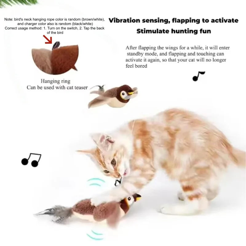 Simulated Bird Plush Toy For Pets With Chirping Flapping Action