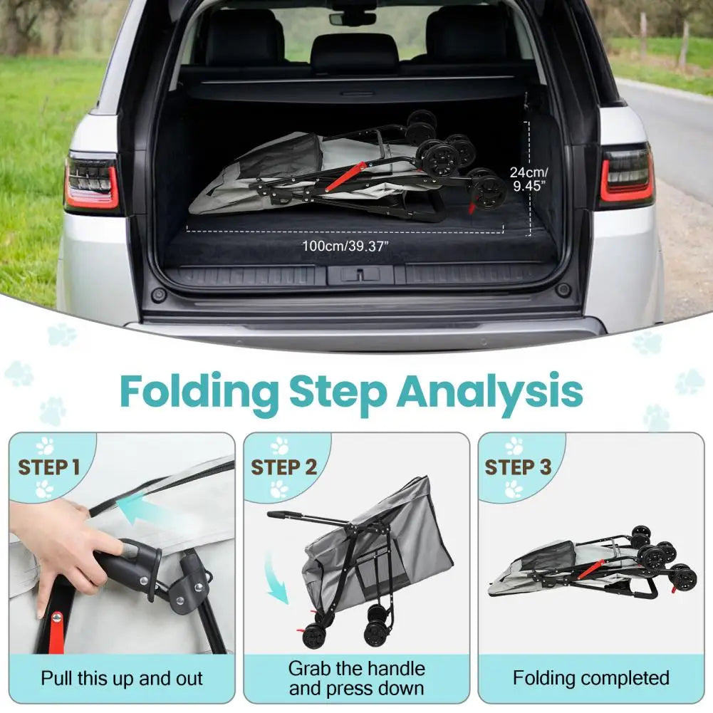 Dog Stroller With 360-degree Wheels Foldable Pet Cart 5 Ventilation Windows & Removable Tray Dog Cart For Small/Medium Dogs