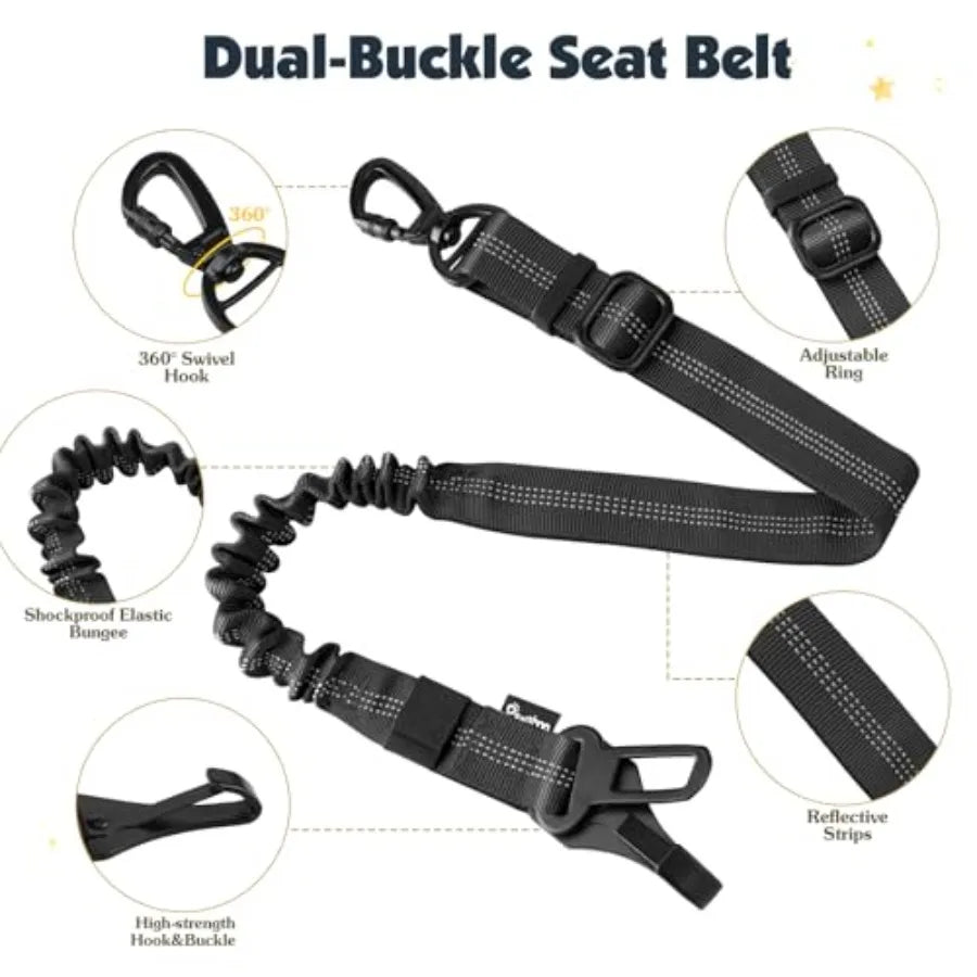 Adjustable Dog Car Harness Seatbelt With Double Clips Breathable Vest