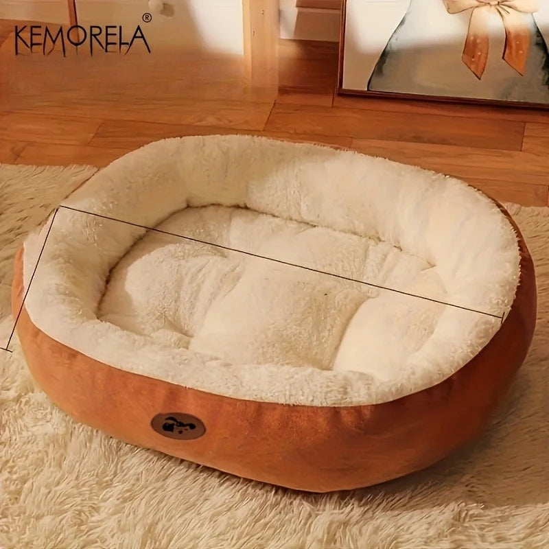 Plush Oval Pet Bed Thickened Machine Washable All Season Cushion