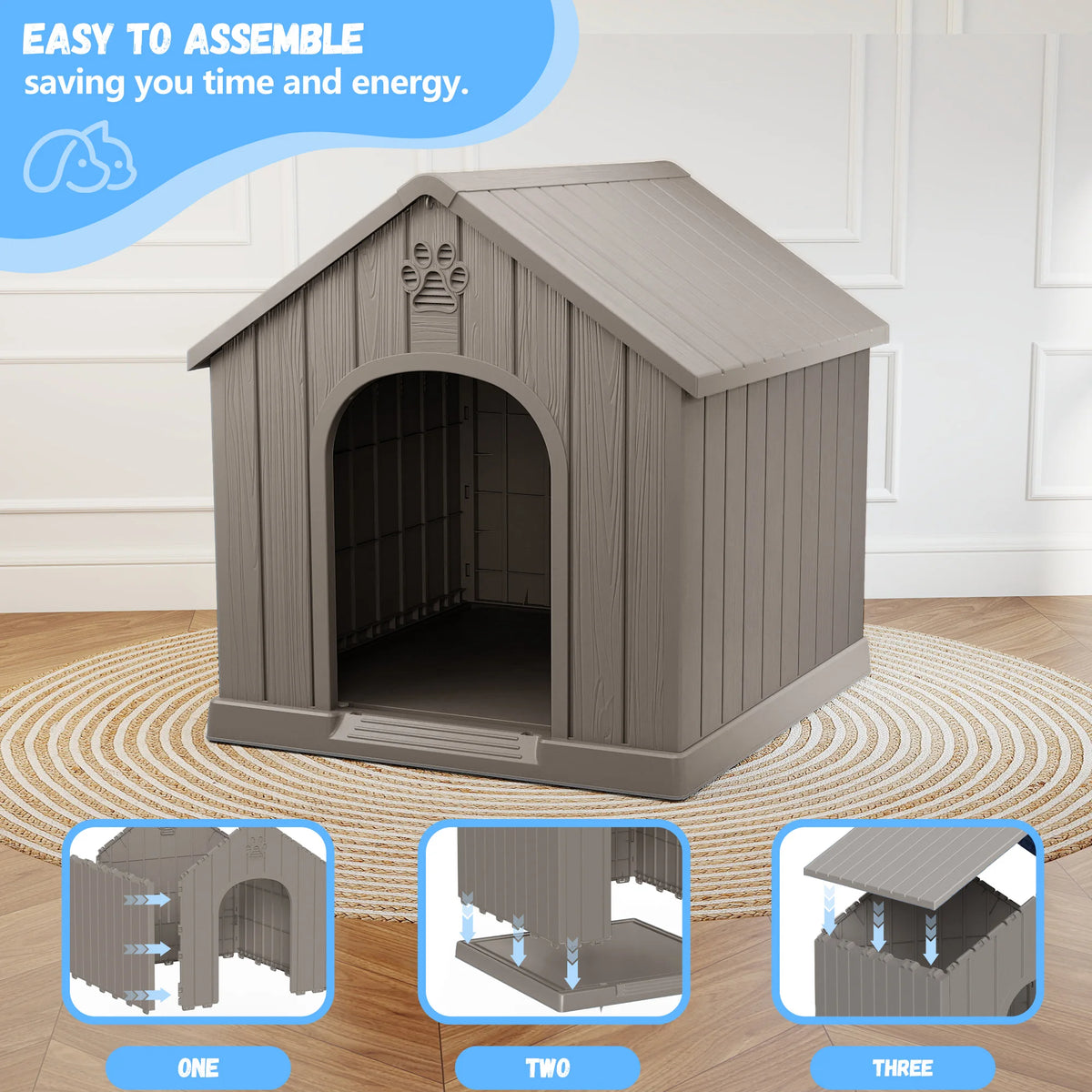 Outdoor Waterproof Plastic Dog House With Ventilated Kennel Design