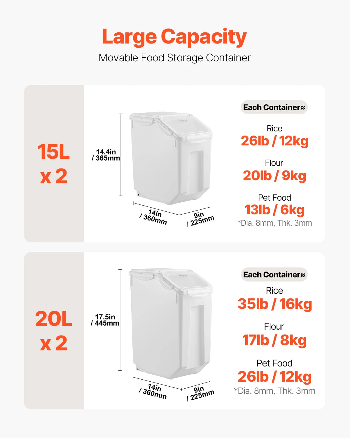 VEVOR Rice Storage Containers for Pet Food and Kitchen Grains