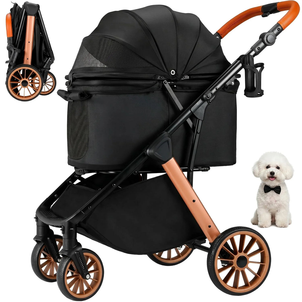 Foldable Pet Stroller for Medium Dog Cat,Pet Travel Carrier,Adjustable Handle with Sun Shade,Shock Absorbers,All-Terrain
