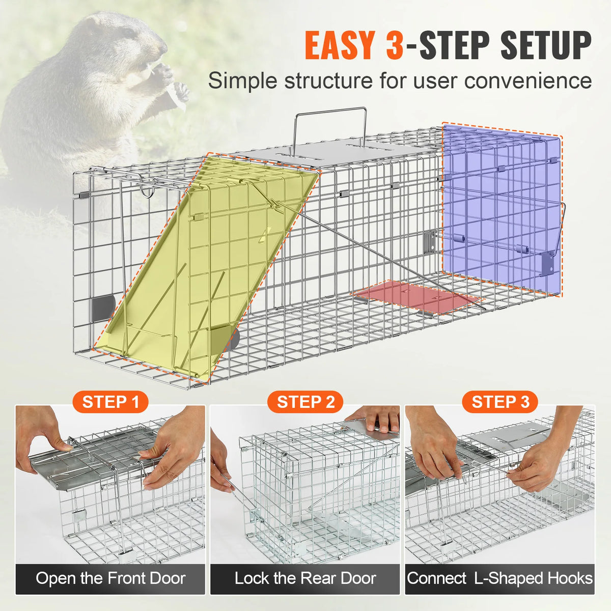 SucceBuy Humane Live Animal Trap Cage for Cats and Wildlife Control