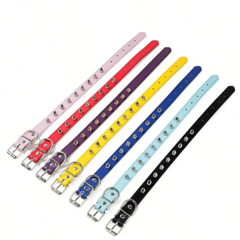 Dog Cats Spiked Collar PU Leather Adjustable Pets Necklace Studded Rivet Collar