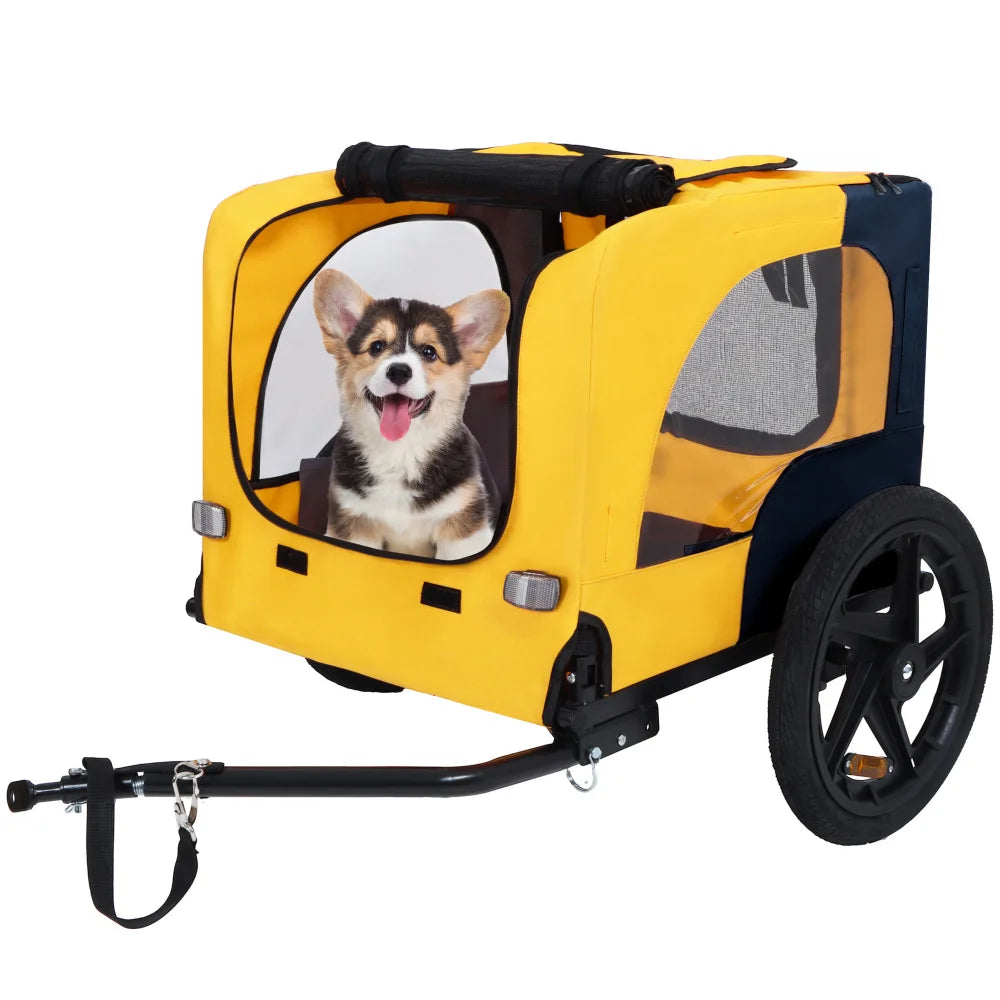 Foldable Dog Bike Trailer with Waterproof Canopy and Mesh Windows