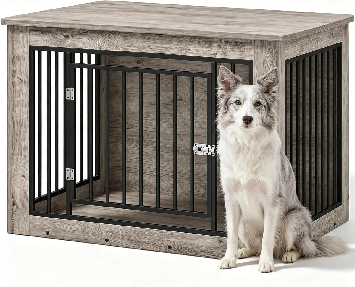 Furniture Style Dog Crate End Table With Dual Door Design