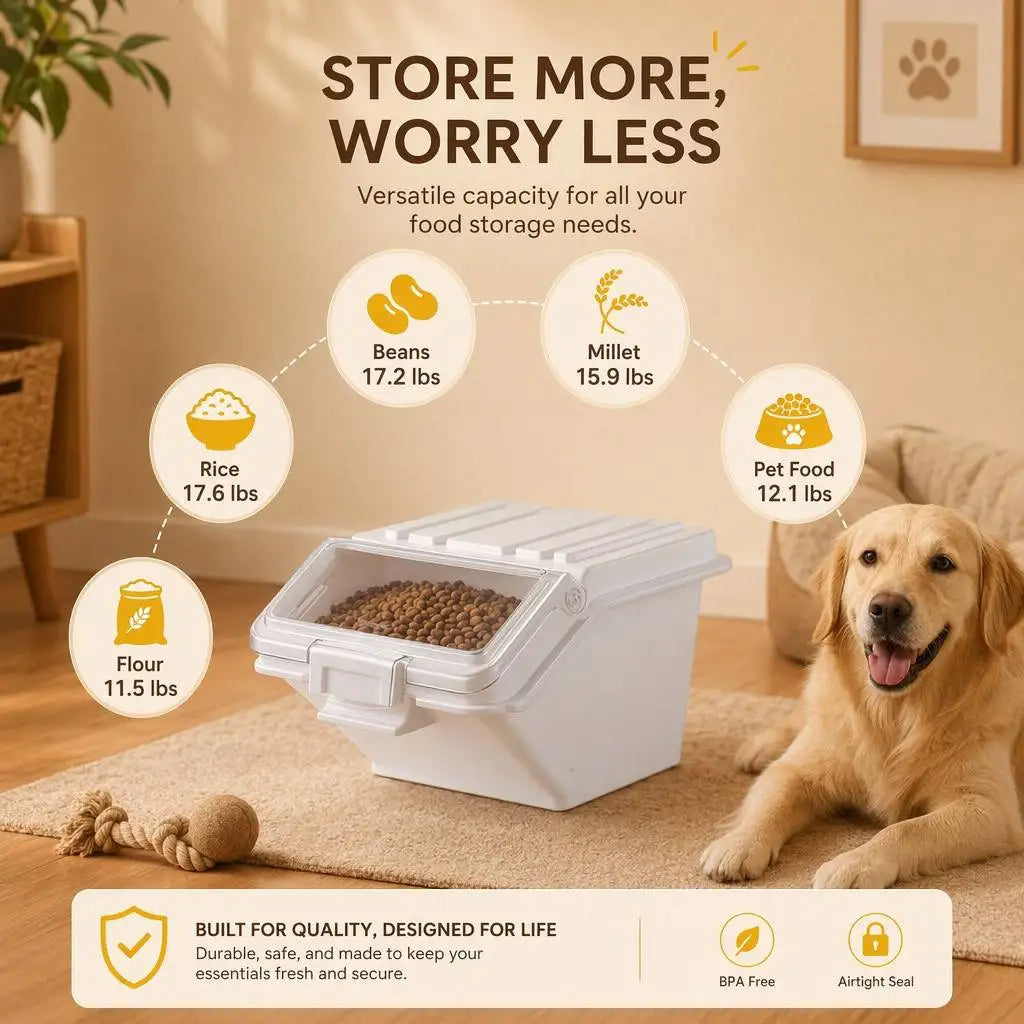 Airtight Pet Food Storage Containers with Scoop for Treats and Kitchen Use