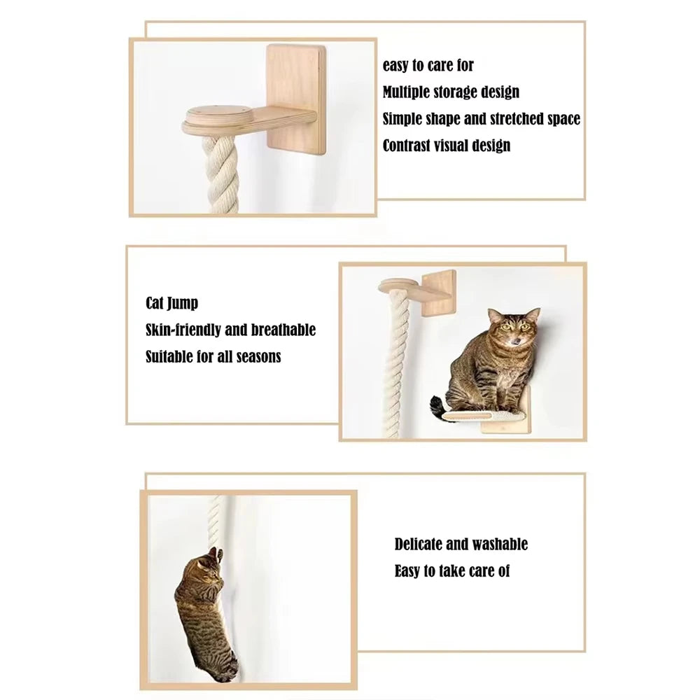 CWV Wall Mounted Cat Climbing Shelf With Sisal Scratching Rope