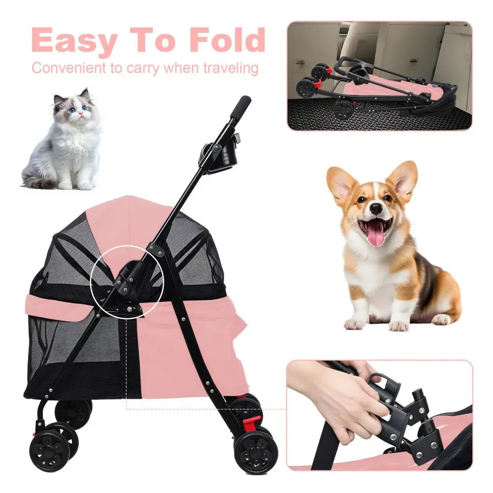 Puppy Carrier Pet Stroller With Breathable Mesh And Visible Window