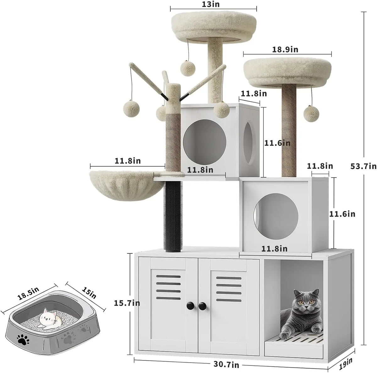 Tacleekii Modern Cat Tree With Hidden Litter Box Enclosure