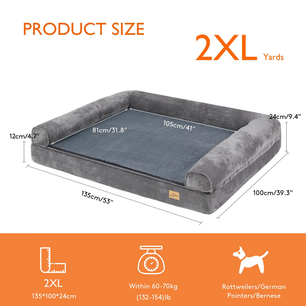 Extra Large Sofa-Style Dog Bed with Bolster Waterproof Cover Sponge Foam Base Cozy Pet Crate Bed Couch Bedding
