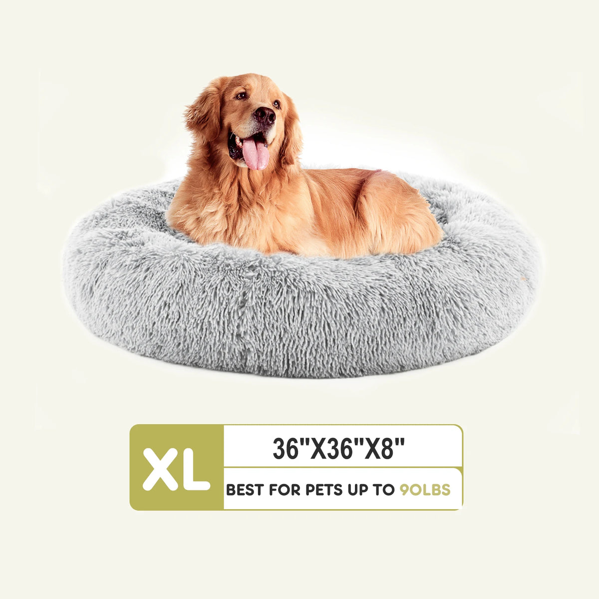 JHK Round Plush Faux Fur Calming Dog Bed for Medium to Large Dogs Washable Large Pet Bed Anti-Slip Fluffy Dog Bed For Home
