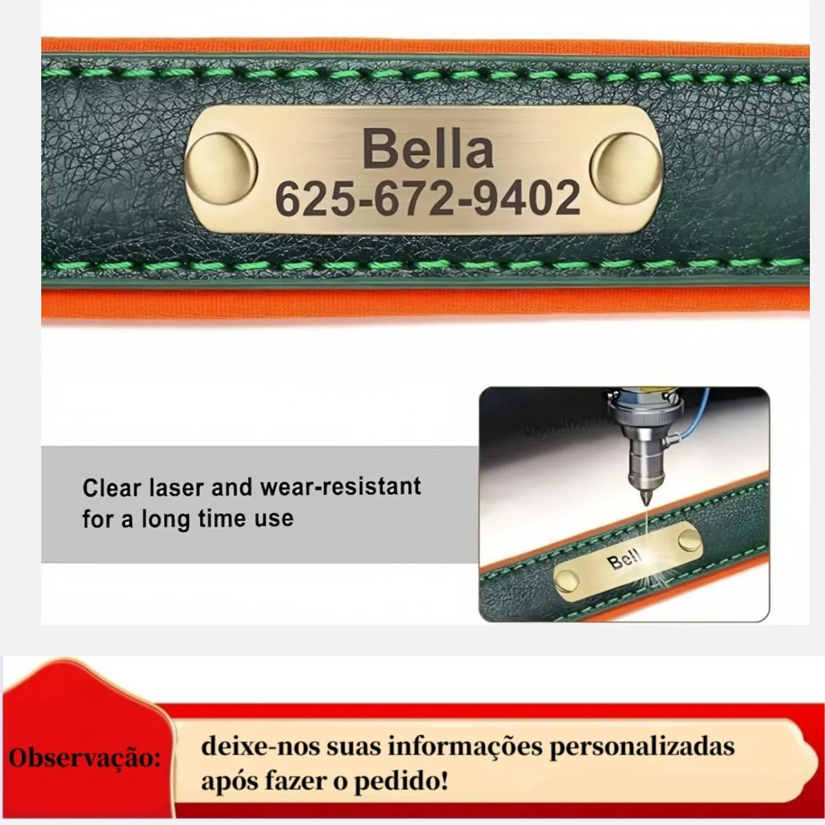 COOYOMOO Personalized Leather ID Nameplate Dog Collar With Engraving