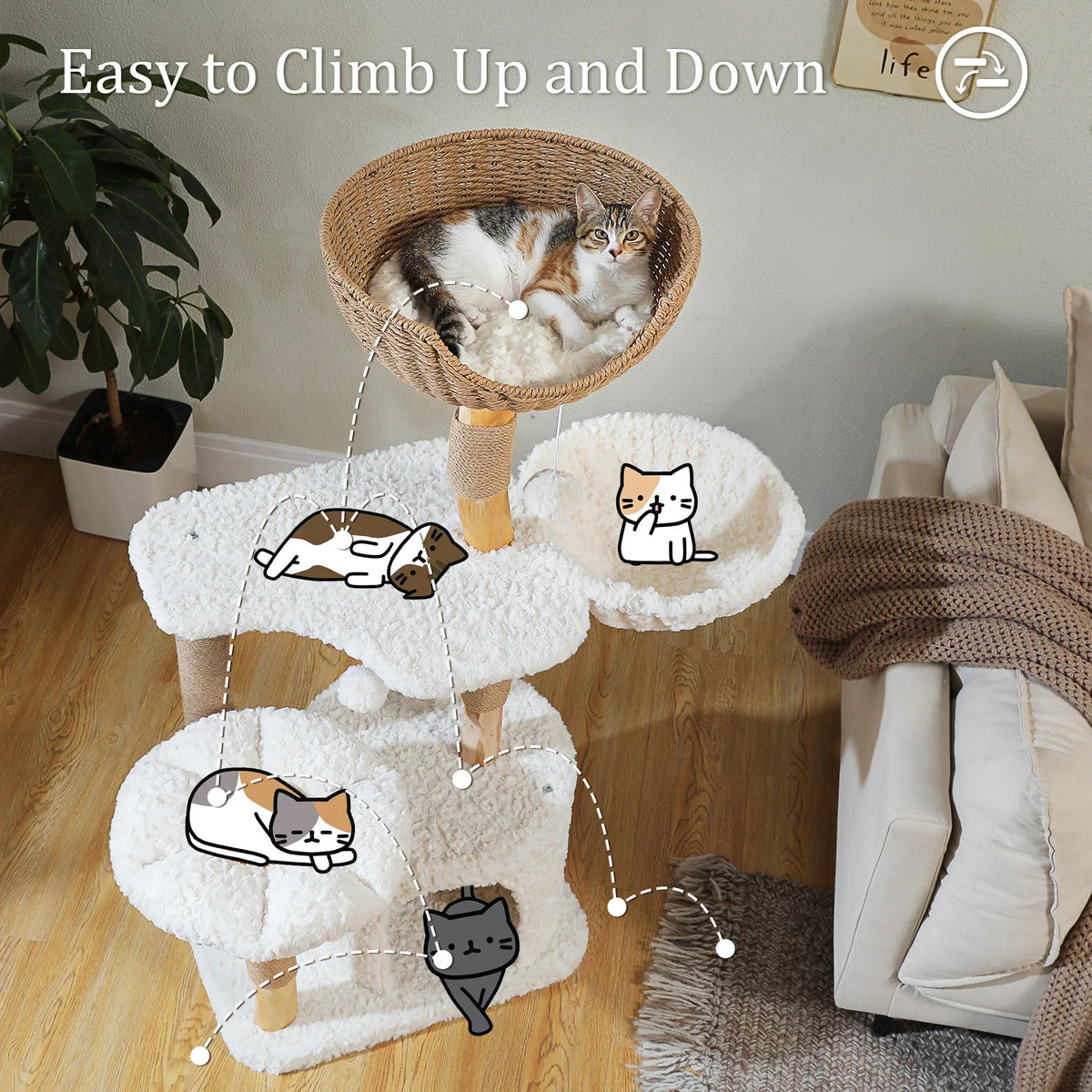 PAWZ Road Modern Cat Tree With Condo Hammock Scratching Post