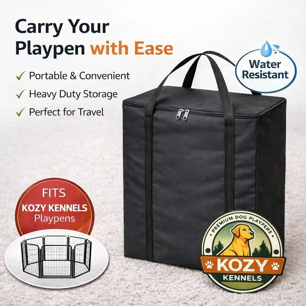 Dog Playpen w/Carrying Case or Indoor or Outdoor Use – 24 Inch, 8 Black Panels - Portable Metal Exercise Pen or Small Dogs & Pup