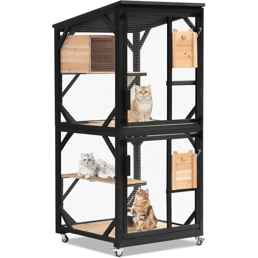 Outdoor Cat Catio Enclosure With Removable Platforms And Window Access