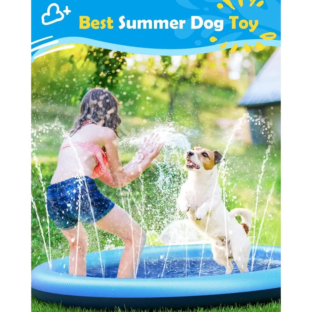 Splash Pad or Anti-Slip Dog Pool, Thickened Outdoor Water Play Mat, Summer Sprinkler Toy or Backyard (67in, Blue)