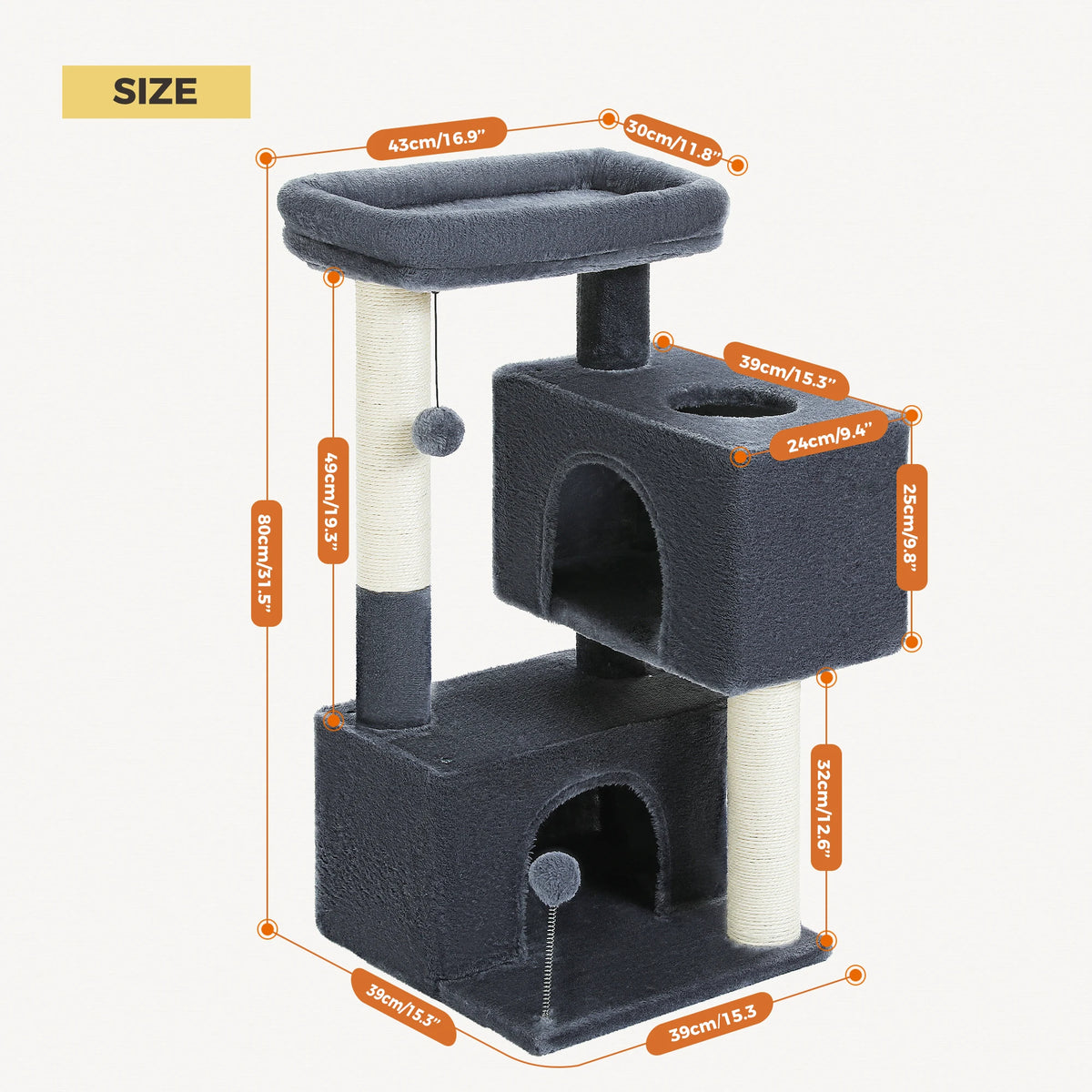 PAWZ Road Cat Tree With Condos And Sisal Scratch Pad