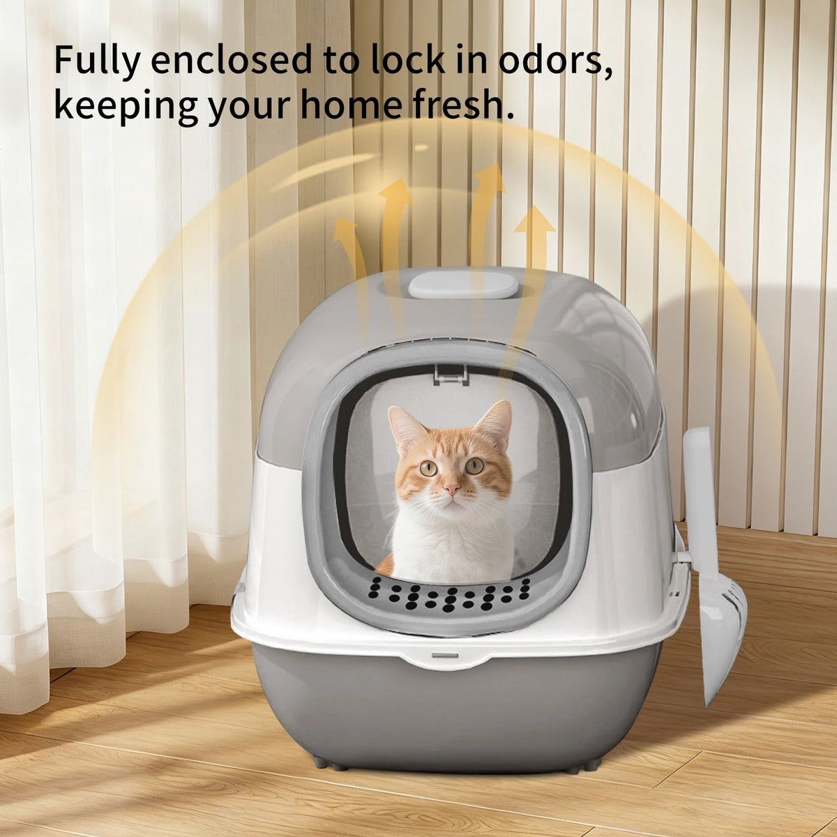 Switchable Open or Enclosed Cat Litter Box with Splash Guard