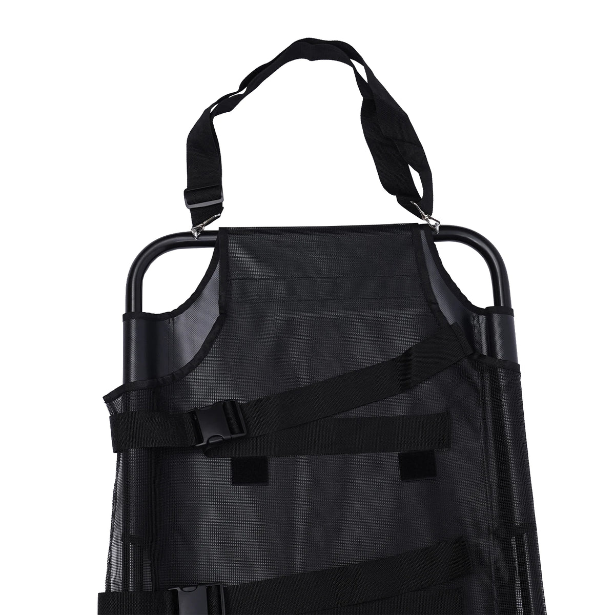 Black Pet Stretcher—Stainless Steel/Oxford Cloth 110lbs Load+Mesh Envelope 2Wheels+Adjustable Strap Foldable(25.59x25.59x3.14in)