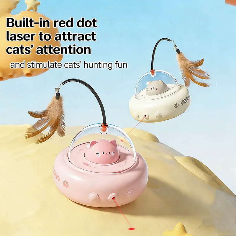 Automatic Electric Cat Teaser Toy With Laser And Feather