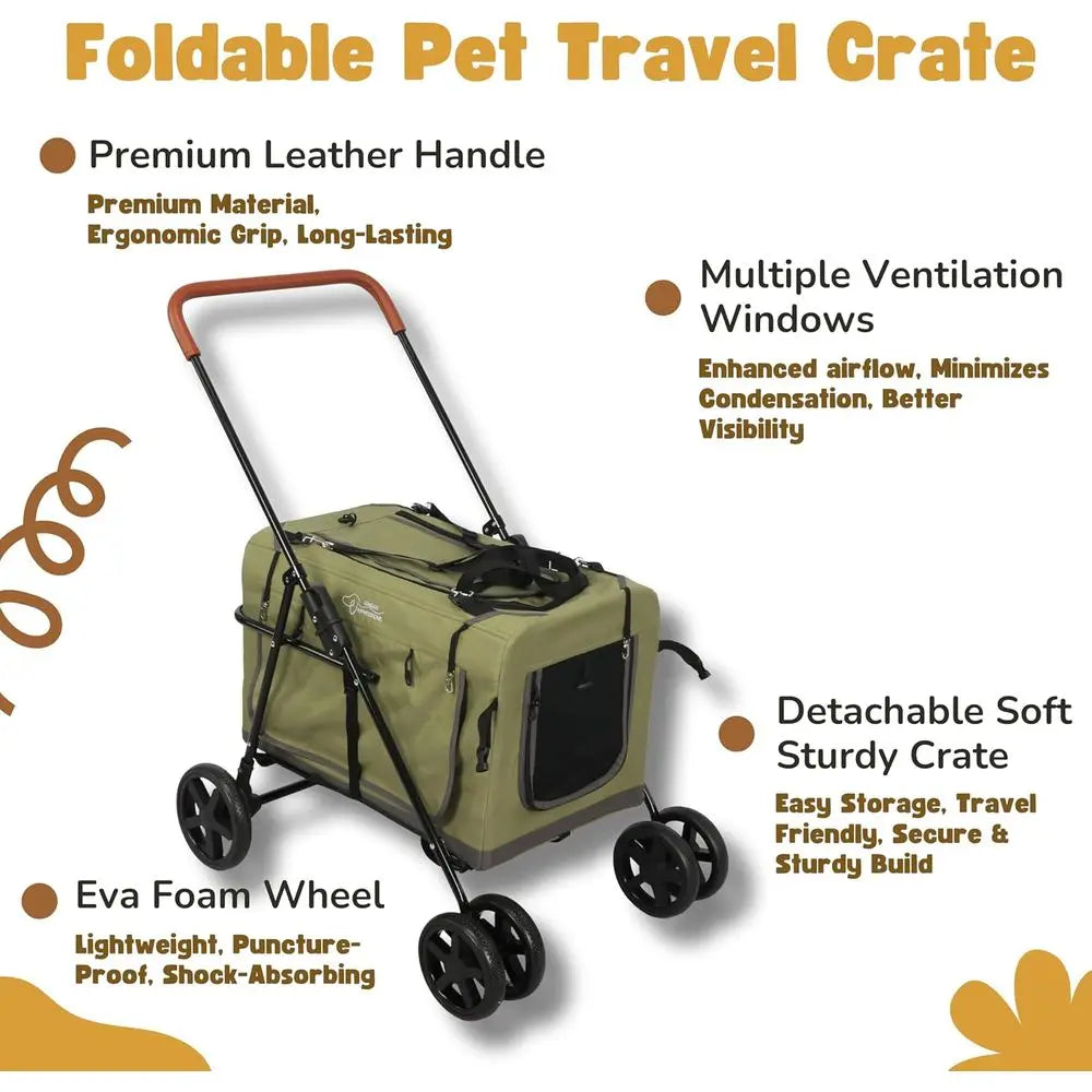 Pet Stroller oldable Travel Crate or Small and Medium Dog and Cat, Portable Pet Travel Carrier, Pet Jogger with Detach Carrier