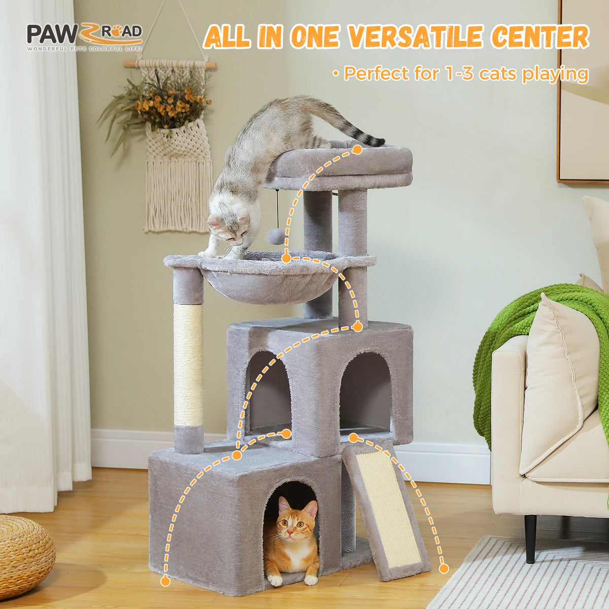 PAWZ Road Cat Tree With Condos And Sisal Scratch Pad