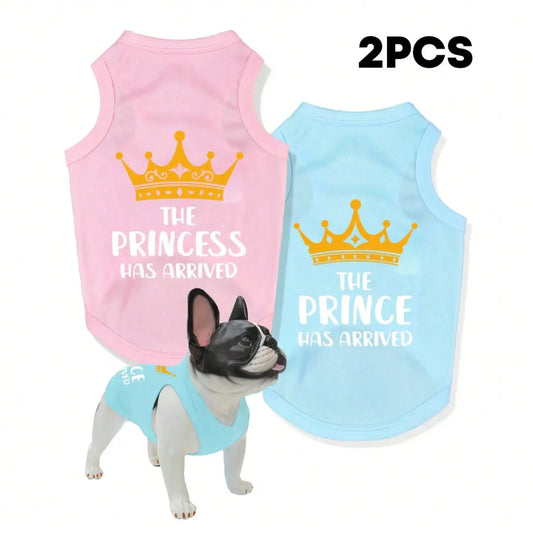 2 Piece Pet Prince Princess Vest Set With Crown Slogan