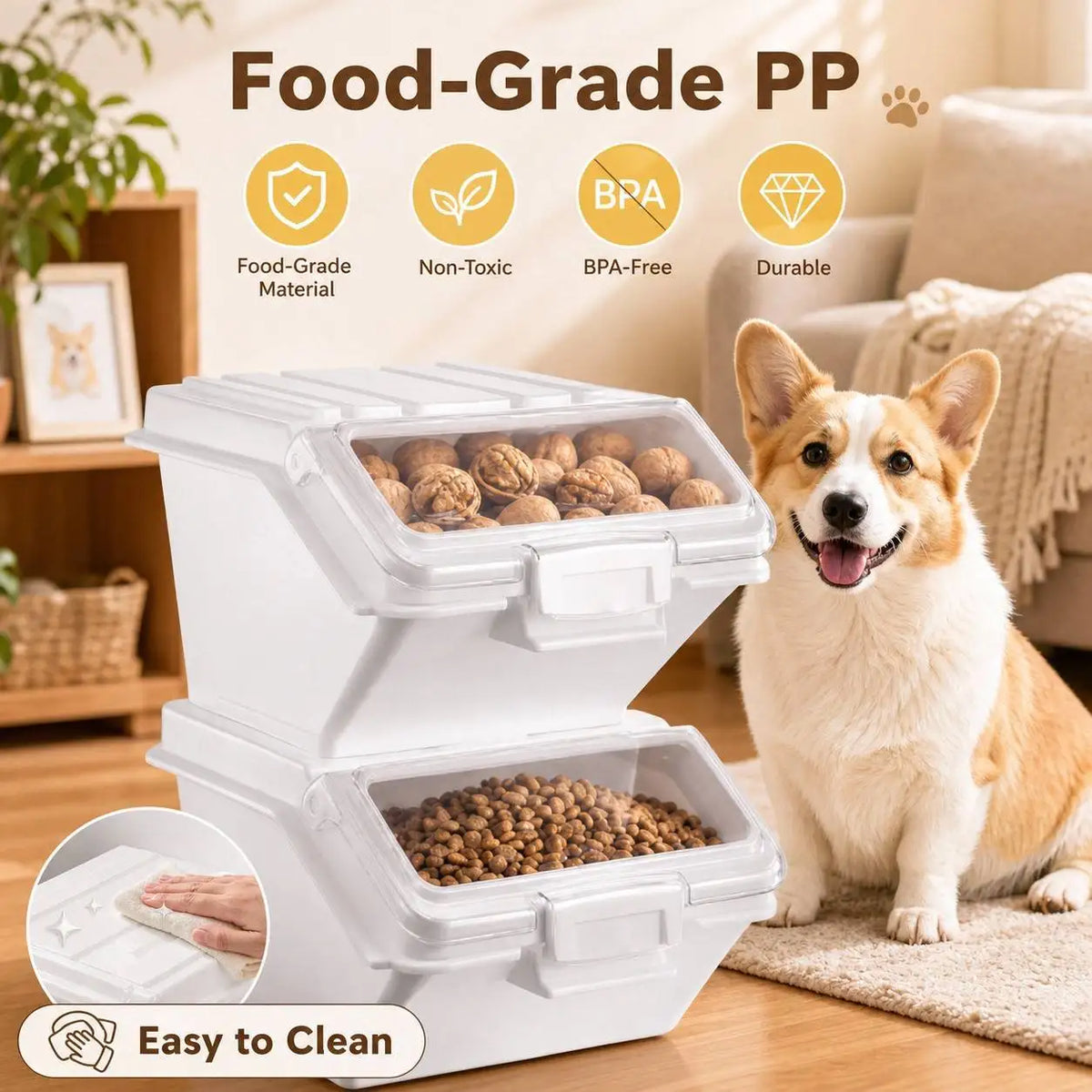Airtight Pet Food Storage Containers with Scoop for Treats and Kitchen Use