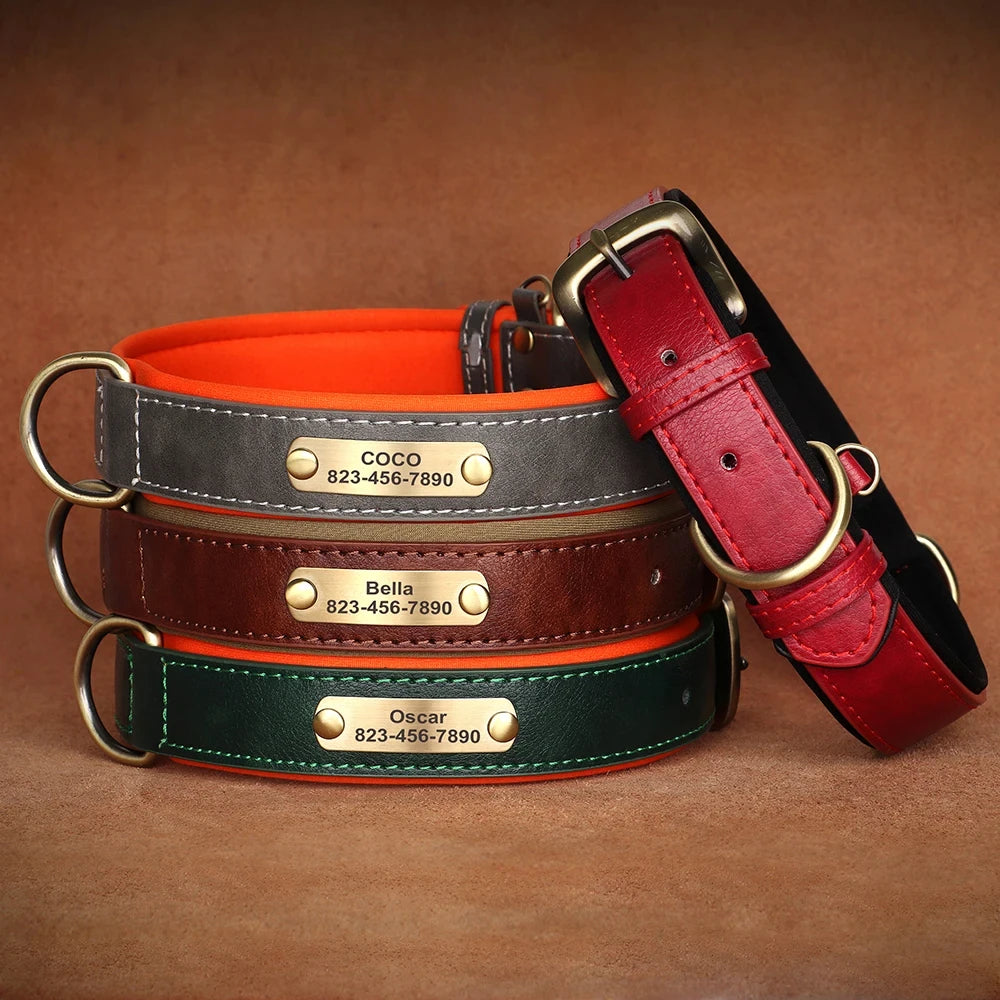 COOYOMOO Personalized Leather ID Nameplate Dog Collar With Engraving