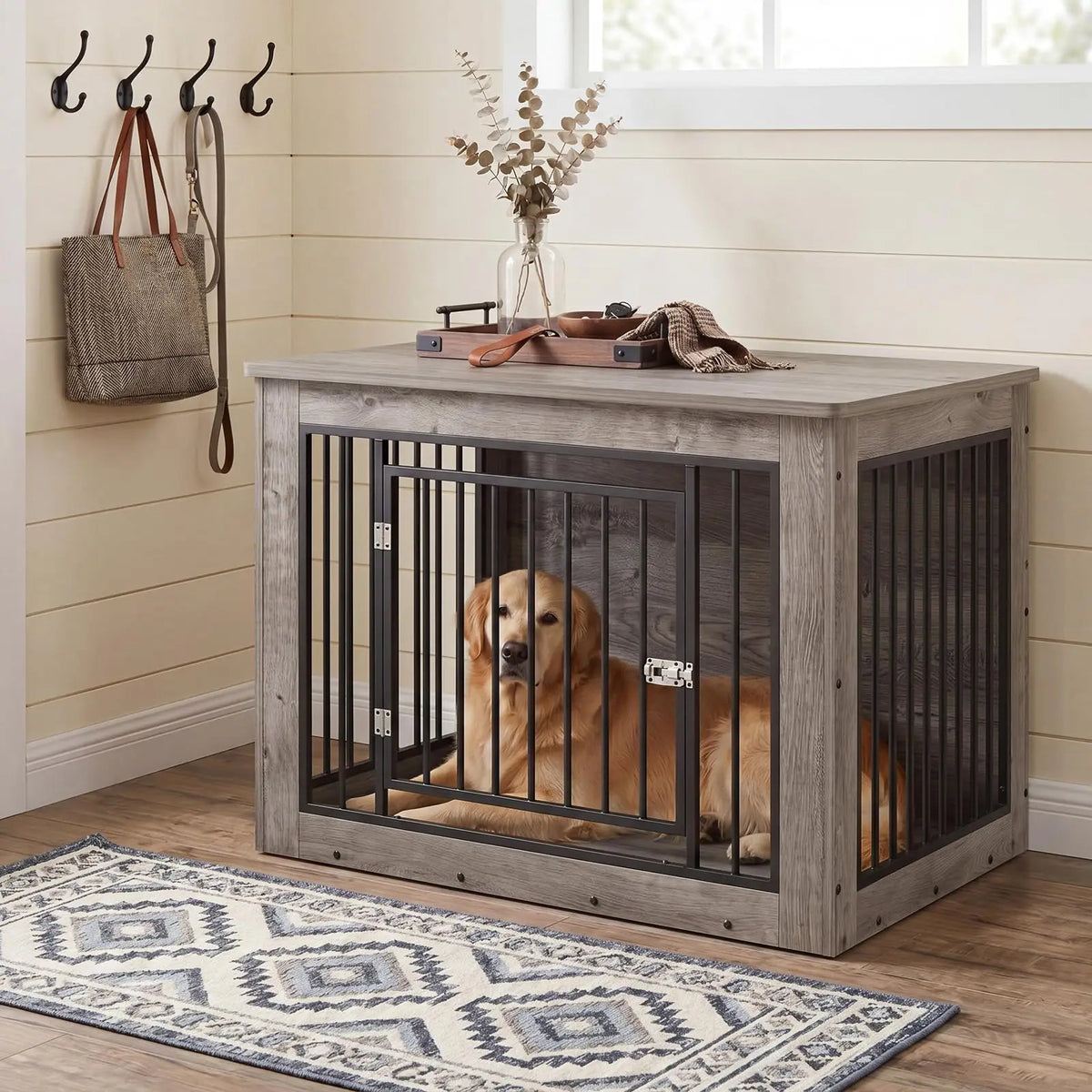 Furniture Style Dog Crate End Table With Dual Door Design