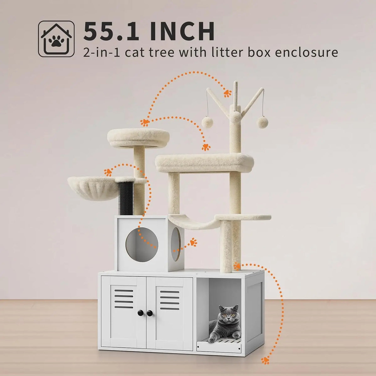 Tacleekii Modern Cat Tree With Hidden Litter Box Enclosure