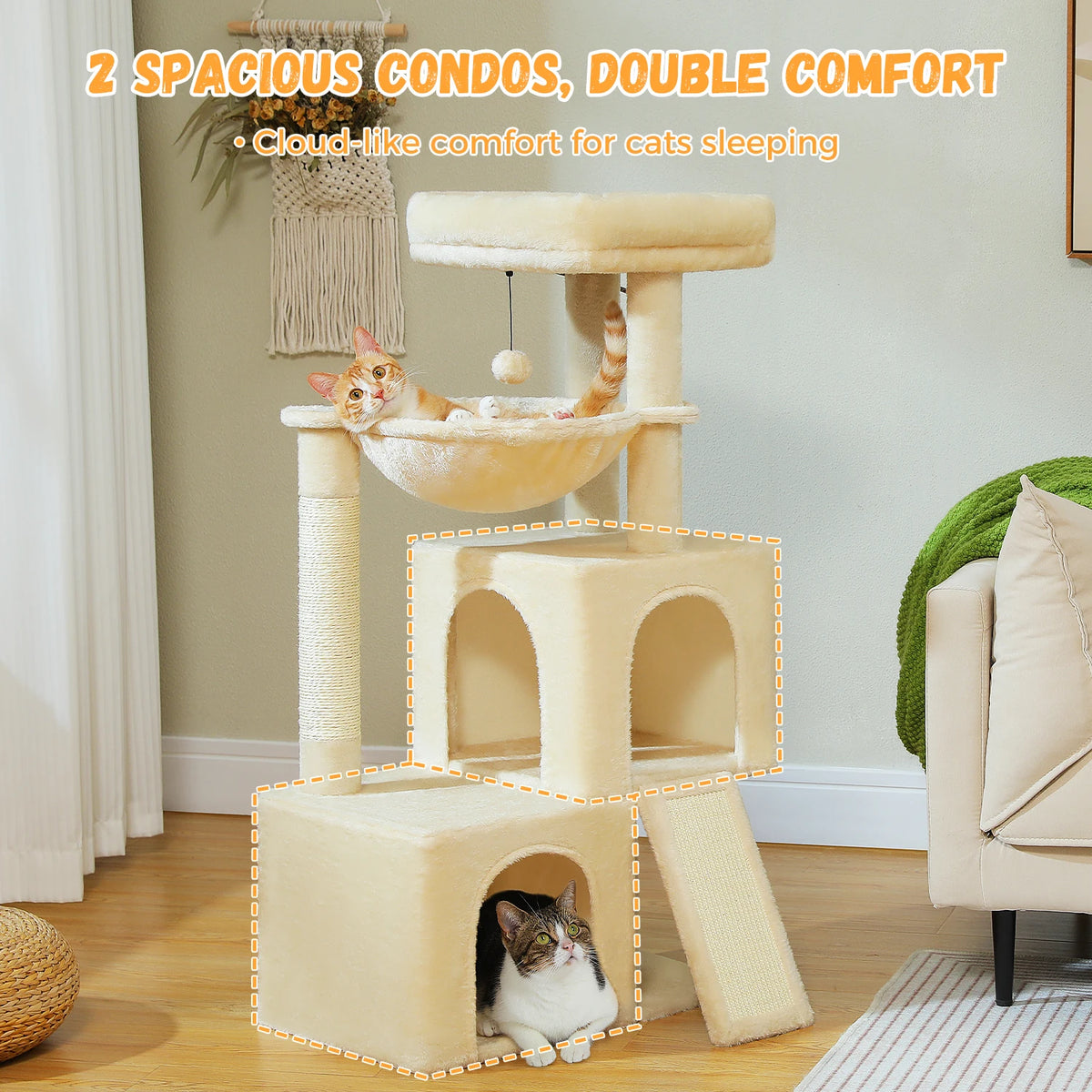 PAWZ Road Cat Tree With Condos And Sisal Scratch Pad