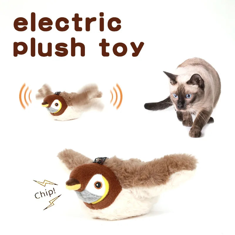 Simulated Bird Plush Toy For Pets With Chirping Flapping Action