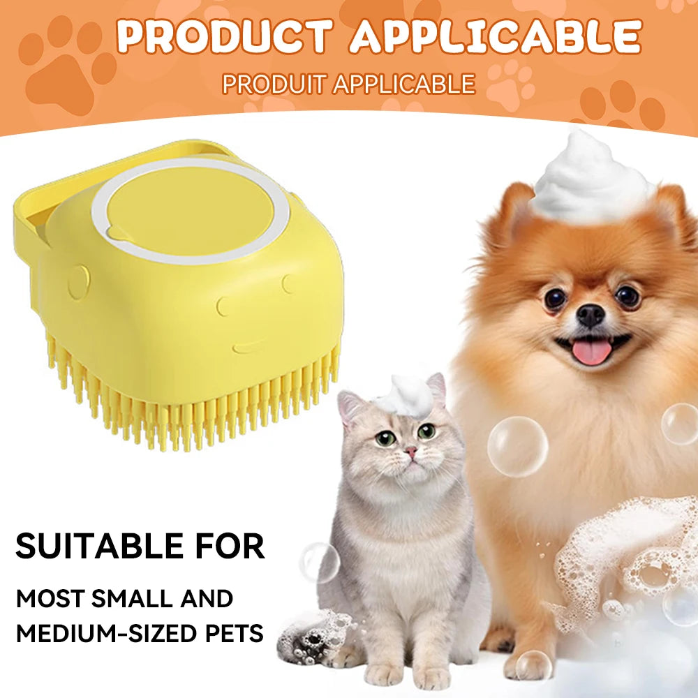 Silicone Bath Brush With Shampoo Dispenser For Dogs And Cats