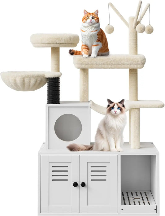 Tacleekii Modern Cat Tree With Hidden Litter Box Enclosure