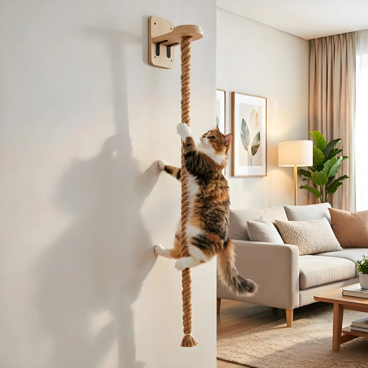 CWV Wall Mounted Cat Climbing Shelf With Sisal Scratching Rope