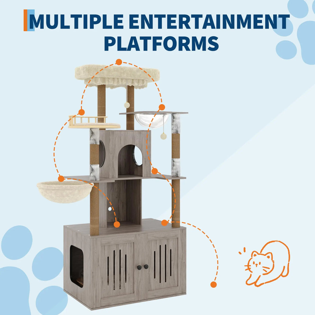 HOSSLLY Cat Tree With Hidden Litter Box And Scratching Posts